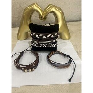Leather Adjustable Bracelets Set Of 5